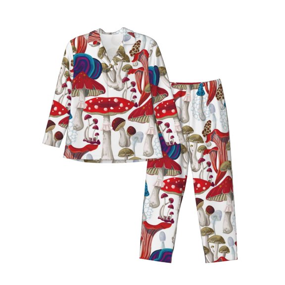 Uemuo Colorful Mushrooms (2) Pattern 2-Piece Loungewear Set - Men’s Soft Sleepwear, Cozy Winter PJs, Comfy Sleep Set-XX-Large