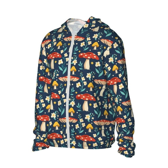 Uemuo Colorful Mushrooms Pattern Women's Full Zip UPF 50+ Sun Protection Hoodie Jacket Long Sleeve Sun Shirt Hiking Outdoor Performance with Pockets-3X-Large