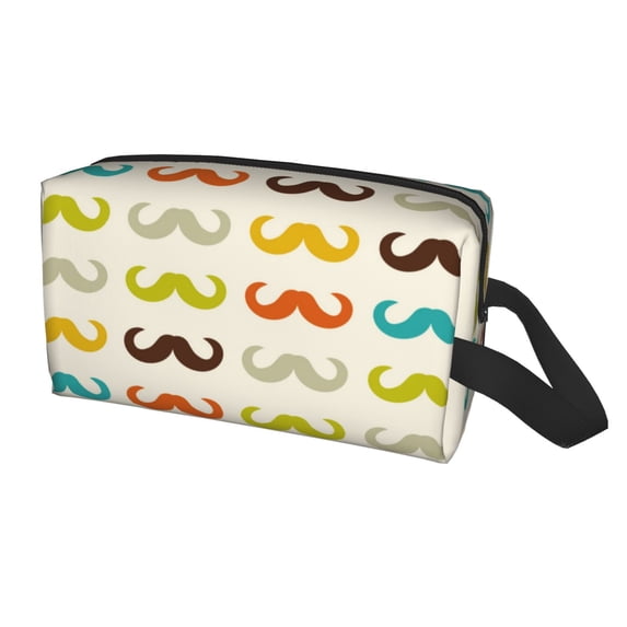 Uemuo Colorful Mustache Pattern Portable Toiletry Bags with Handle, Waterproof travel Make up Bags for Women, Large Capacity Travel Cosmetic Bags