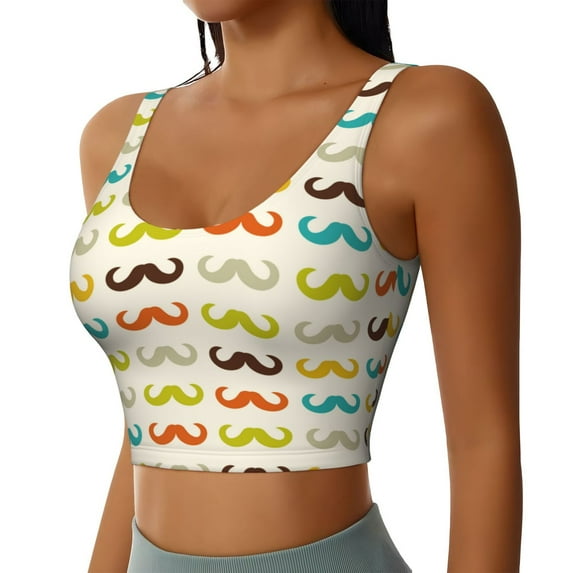 Uemuo Colorful Mustache Pattern Women's Sports Bra - High Impact Support, Breathable, and Comfortable Athletic Bra for Running, Yoga, and Workouts
