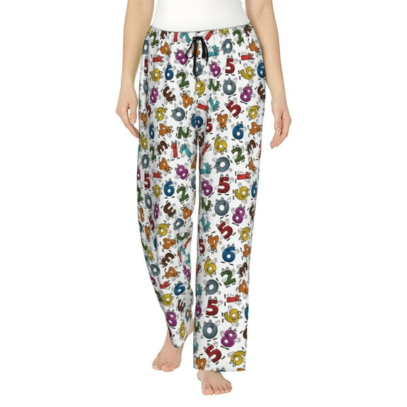 Uemuo Colorful Numbers Pattern Women's Wide Leg Palazzo Lounge Pants with Pockets Light Weight Loose Comfy Casual Pajama Pants-X-Large