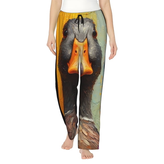Uemuo Colorful Painted Duck Pattern Women's Wide Leg Palazzo Lounge Pants with Pockets Light Weight Loose Comfy Casual Pajama Pants-Large