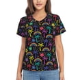 thumbnail image 1 of Uemuo Colorful Palms Printed Women's Classic V-Neck T-Shirt - Soft, Breathable, Moisture-Wicking, Perfect for Casual, Office, Travel, and Everyday Wear-Small, 1 of 5