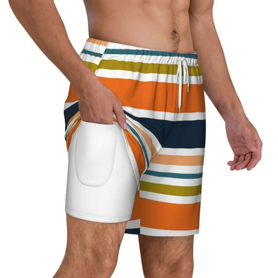 Uemuo Colorful Pastel Stripes Pattern Mens Swim Trunks Quick Dry Board Shorts with Mesh Lining, Stretch Beach Shorts Quick Dry No-Chafing Board Shorts-Small