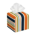 thumbnail image 1 of Uemuo Colorful Pastel Stripes Tissue Box Cover Holder, Square with Bottom Belt - PVC Leather Decorative Organizer for Tabletop, Bathroom, Car, Office, 1 of 8