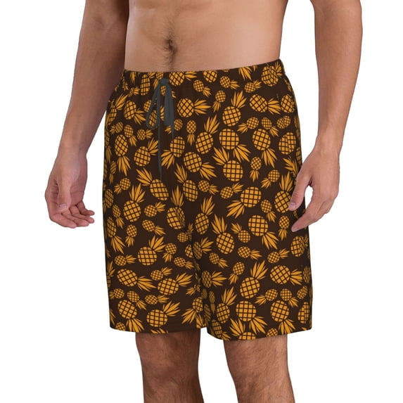 Uemuo Colorful Pineapple Pattern Men's Swim Trunks Hawaiian Beach Bathing Suit Swimsuits Beach Quick-Dry Shorts with Pockets-Small