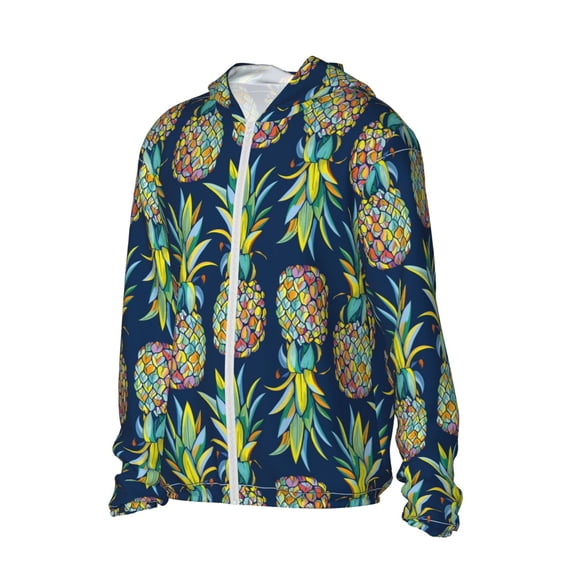 Uemuo Colorful Pineapples Pattern Women's Full Zip UPF 50+ Sun Protection Hoodie Jacket Long Sleeve Sun Shirt Hiking Outdoor Performance with Pockets-Medium