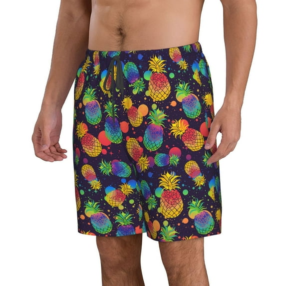 Uemuo Colorful Pineapples1 Pattern Men's Swim Trunks Hawaiian Beach Bathing Suit Swimsuits Beach Quick-Dry Shorts with Pockets-XX-Large