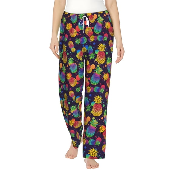 Uemuo Colorful Pineapples1 Pattern Women's Wide Leg Palazzo Lounge Pants with Pockets Light Weight Loose Comfy Casual Pajama Pants-X-Large