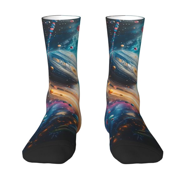 Uemuo Colorful Planet Universe Pattern Women's Crew Socks, Soft Durable Breathable Moisture-Wicking with Odor Control Cotton socks
