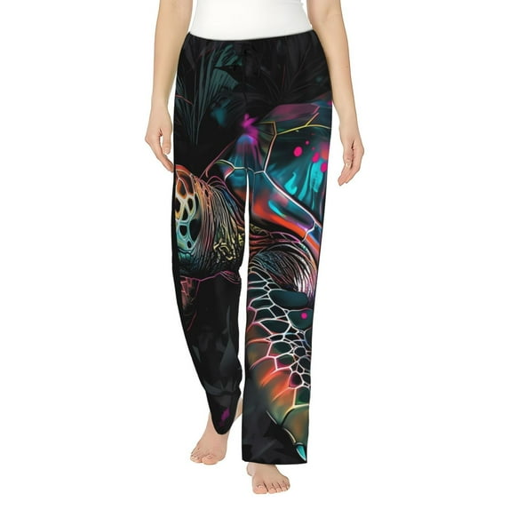 Uemuo Colorful Plant Turtle A Pattern Women's Wide Leg Palazzo Lounge Pants with Pockets Light Weight Loose Comfy Casual Pajama Pants-X-Large
