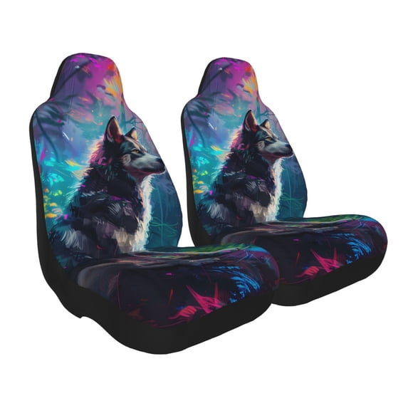 Uemuo Colorful Plant Wolf Pattern Car Seat Covers for Front Seats Waterproof Seat Covers for Cars, Universal Auto Front Seats Protector Fits for Car-1