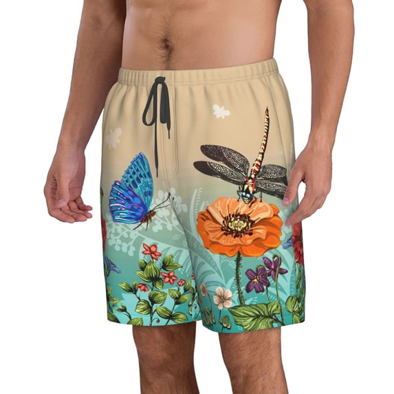 Uemuo Colorful Plants And Insects Pattern Men's Swim Trunks Hawaiian Beach Bathing Suit Swimsuits Beach Quick-Dry Shorts with Pockets-XX-Large