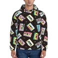 thumbnail image 1 of Uemuo Colorful Retro Tape Pattern Men's Hoodie - Casual Pullover Hoodie with Kangaroo Pocket, Stylish Hooded Sweatshirt for Everyday Wear-Medium, 1 of 7