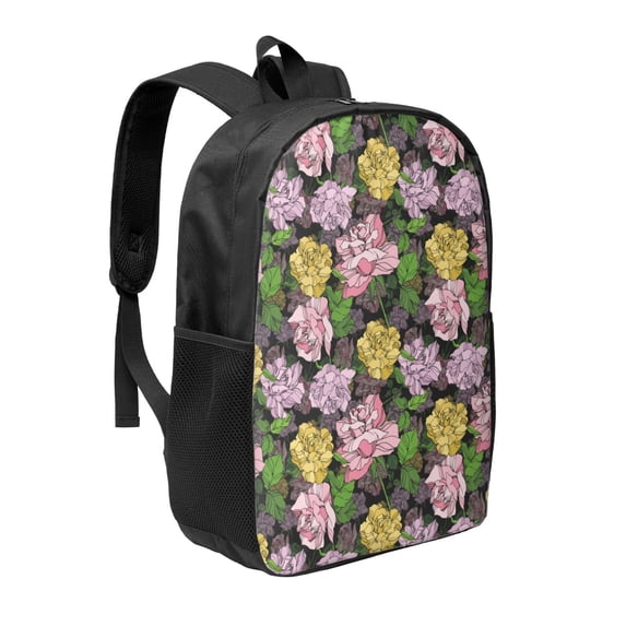 Uemuo Colorful Roses Printed Durable 17-inch Student Backpack - Lightweight, Waterproof, Adjustable Straps, Ideal for School, Work, Travel