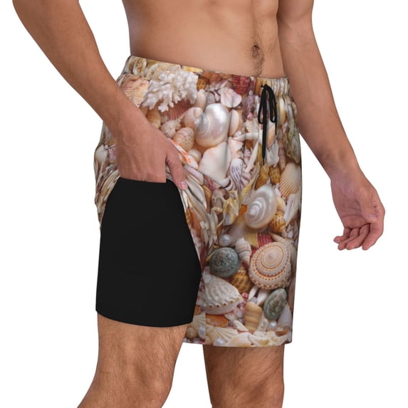 Uemuo Colorful Seashells Pattern Mens Swim Trunks Quick Dry Board Shorts with Mesh Lining, Stretch Beach Shorts Quick Dry No-Chafing Board Shorts-X-Large
