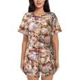 thumbnail image 1 of Uemuo Colorful Seashells Pattern Women's Short-Sleeved Pajama, Button-Front Loungewear, 2-Piece Summer Sleepwear, Elastic Drawstring Shorts-Large, 1 of 7