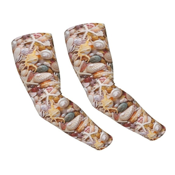 Uemuo Colorful Seashells Printed Arm Sleeves, Cooling UV Sun Protection Sports Compression for Men/Women