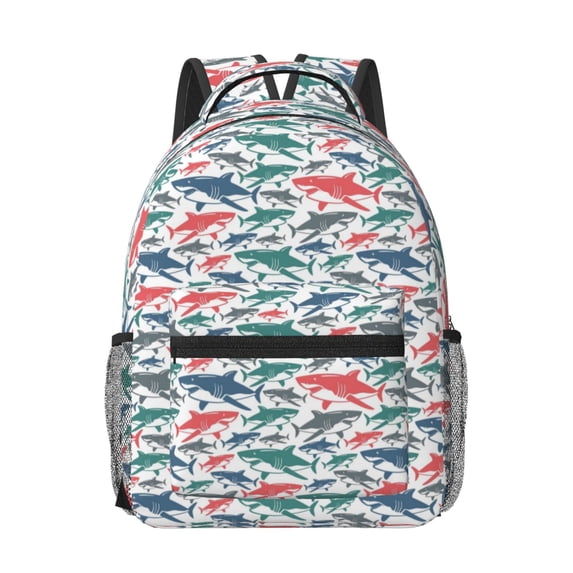 Uemuo Colorful Shark Printed Student Durable Water-resistant Backpack,Travel Backpack,Outdoor Activities Backpack, Laptop Backpack, Multi-compartment Backpack