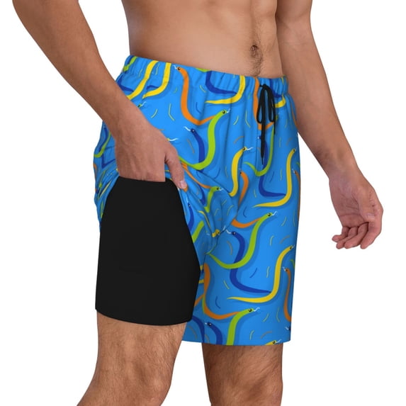 Uemuo Colorful Snake Pattern Mens Swim Trunks Quick Dry Board Shorts with Mesh Lining, Stretch Beach Shorts Quick Dry No-Chafing Board Shorts-Large