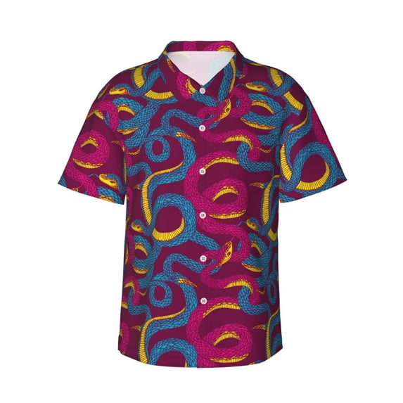 Uemuo Colorful Snake Printed Regular Fit Short Sleeve Casual Hawaiian Shirt for Men,Aloha shirt,Tropical shirt,Floral print shirt,Vacation Beach shirt-