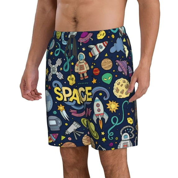 Uemuo Colorful Space Pattern Men's Swim Trunks Hawaiian Beach Bathing Suit Swimsuits Beach Quick-Dry Shorts with Pockets-Small