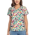 thumbnail image 1 of Uemuo Colorful Spots Printed Women's Classic V-Neck T-Shirt - Soft, Breathable, Moisture-Wicking, Perfect for Casual, Office, Travel, and Everyday Wear-Large, 1 of 5
