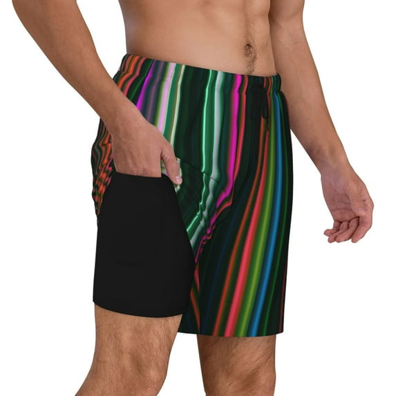 Uemuo Colorful Stripes Pattern Mens Swim Trunks Quick Dry Board Shorts with Mesh Lining, Stretch Beach Shorts Quick Dry No-Chafing Board Shorts-