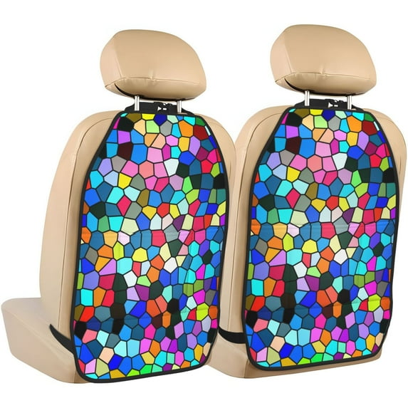Uemuo Colorful Tie Dye Stained Glass 2 Printed Car Back Seat Protector,2 Pcs Backseat Car Organizer, Kick Mats Back Seat Protector , Back Seat Organizer for Kids