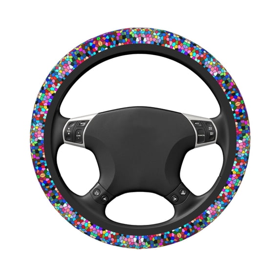Uemuo Colorful Tie Dye Stained Glass 2 Printed Car Elastic Steering Wheel Cover - Universal Car Accessory for Diverse Cars Anti-Slip, and Comfortable- 15"
