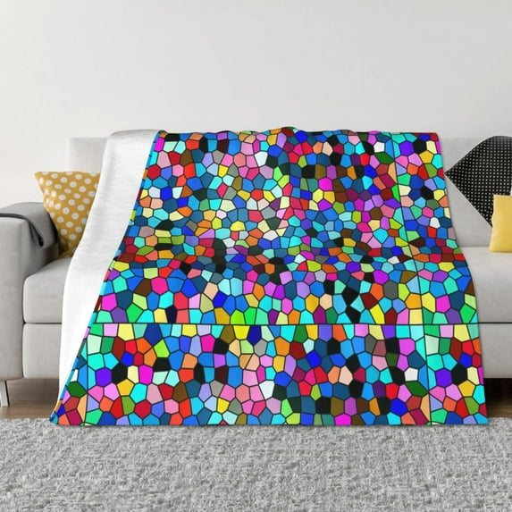 Uemuo Colorful Tie Dye Stained Glass 2 Printed Throw Blanket for Couch, Fluffy Fuzzy Blankets for Bed, Sofa, Cozy Flannel Faux Fur Blanket-50"x40"