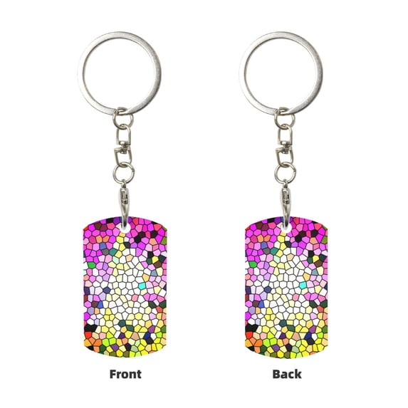 Uemuo Colorful Tie Dye Stained Glass 3 Pattern Rectangular Metal Keychain - Durable, Stylish, and Personalized Key Ring for Men and Women,Engraved Keychain,Gift Slim Sturdy Keychain