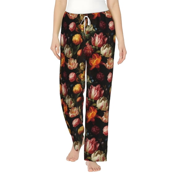 Uemuo Colorful Tulips Pattern Women's Wide Leg Palazzo Lounge Pants with Pockets Light Weight Loose Comfy Casual Pajama Pants-Small