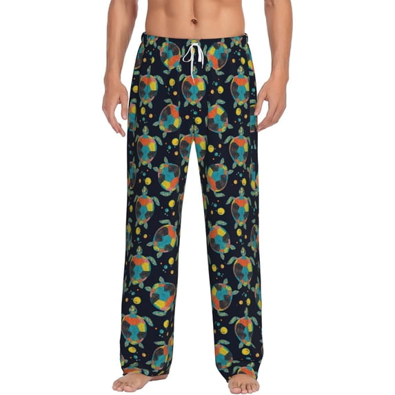 Uemuo Colorful Turtles Pattern Men's Wide Leg Palazzo Lounge Pants with Pockets Light Weight Loose Comfy Casual Pajama Pants-Small