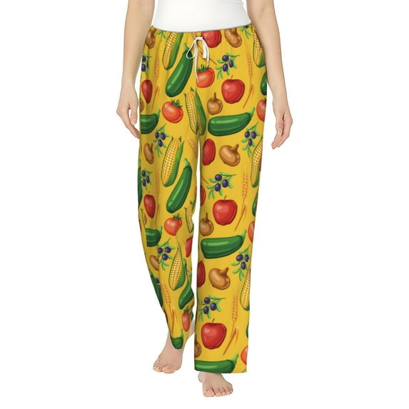 Uemuo Colorful Vegetables Pattern Women's Wide Leg Palazzo Lounge Pants with Pockets Light Weight Loose Comfy Casual Pajama Pants-Medium