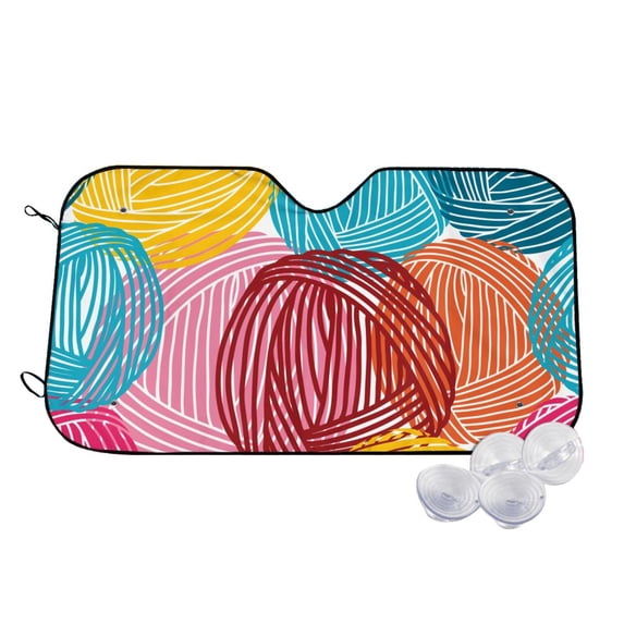 Uemuo Colorful Wool Balls Pattern Accordion Car Windshield Sun Shade, Foldable Reflective Sun Visor for Car, Reflector Windshield Sunshade-Small