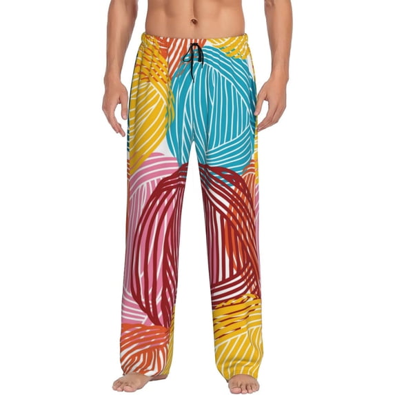 Uemuo Colorful Wool Balls Pattern Men's Wide Leg Palazzo Lounge Pants with Pockets Light Weight Loose Comfy Casual Pajama Pants-