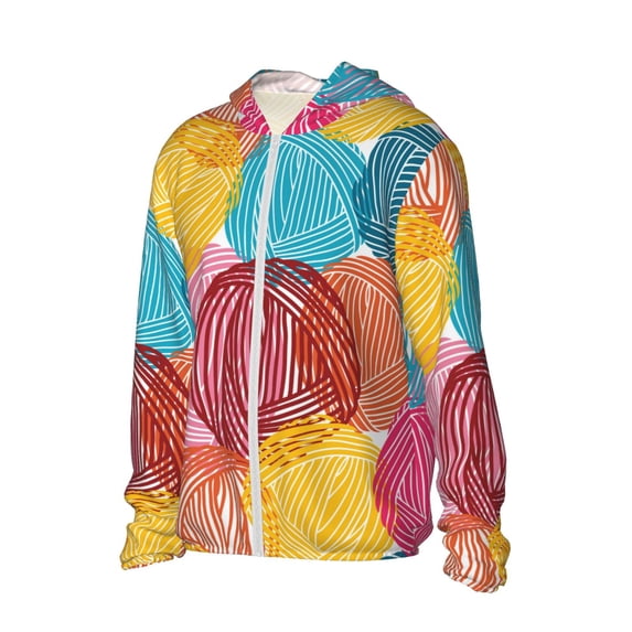 Uemuo Colorful Wool Balls Pattern Women's Full Zip UPF 50+ Sun Protection Hoodie Jacket Long Sleeve Sun Shirt Hiking Outdoor Performance with Pockets-XX-Large