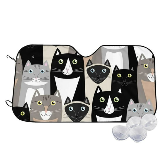 Uemuo Colors Cats Pattern Accordion Car Windshield Sun Shade, Foldable Reflective Sun Visor for Car, Reflector Windshield Sunshade-