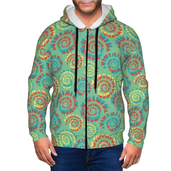 Uemuo Colourful Tie Dye for Men's Fashion Full-zip Hoodies & Sweatshirts with Kangaroo Pocket, Zip-up Hooded Sweatshirt, Moisture Wicking & Breathable-3X-Large