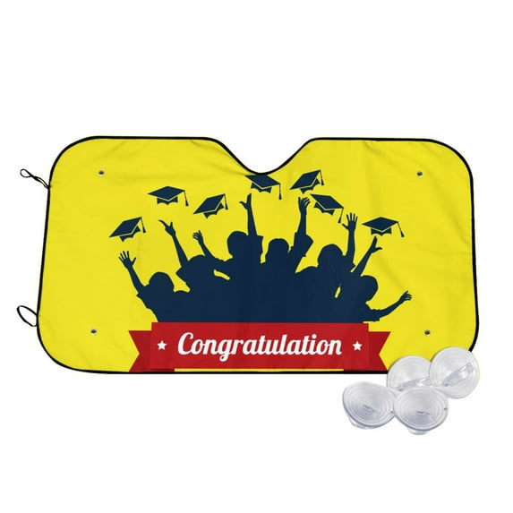 Uemuo Congratulation Graduate Pattern Accordion Car Windshield Sun Shade, Foldable Reflective Sun Visor for Car, Reflector Windshield Sunshade-Medium