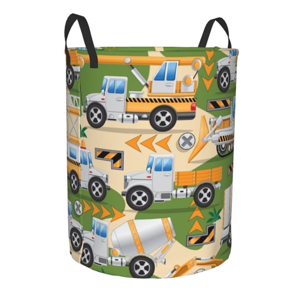 Uemuo Construction Machinery1 Pattern Circular Laundry Hamper Basket with handles,Collapsible laundry basket,Large capacity laundry hamper,Laundry Organizer-Medium