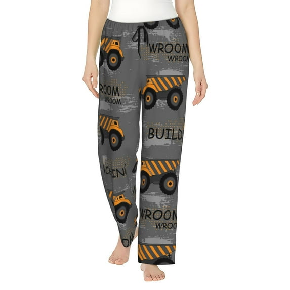 Uemuo Construction Machines Pattern Women's Wide Leg Palazzo Lounge Pants with Pockets Light Weight Loose Comfy Casual Pajama Pants-X-Large