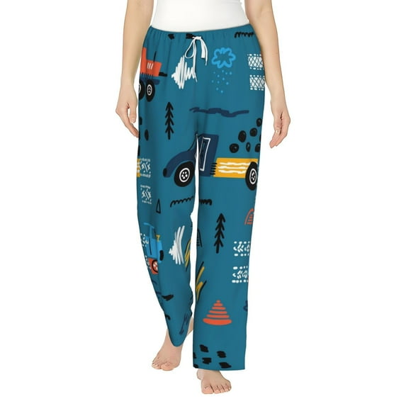 Uemuo Construction Trucks Pattern Women's Wide Leg Palazzo Lounge Pants with Pockets Light Weight Loose Comfy Casual Pajama Pants-Small