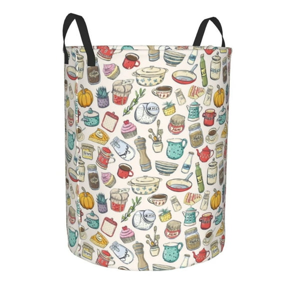 Uemuo Cooking Utensils Pattern Circular Laundry Hamper Basket with handles,Collapsible laundry basket,Large capacity laundry hamper,Laundry Organizer-Medium