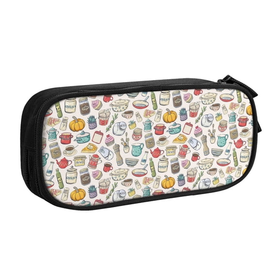 Uemuo Cooking Utensils Printed Pencil Pen Case, Portable Pencil Pouch with Zipper, Compact Stationery Bag Makeup Bag, Pencil Bag for Home Office