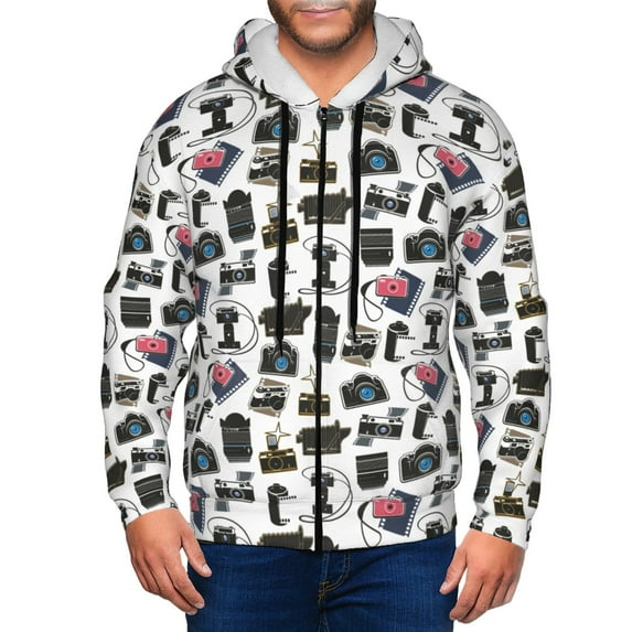 Uemuo Cool Camera for Men's Fashion Full-zip Hoodies & Sweatshirts with Kangaroo Pocket, Zip-up Hooded Sweatshirt, Moisture Wicking & Breathable-Medium