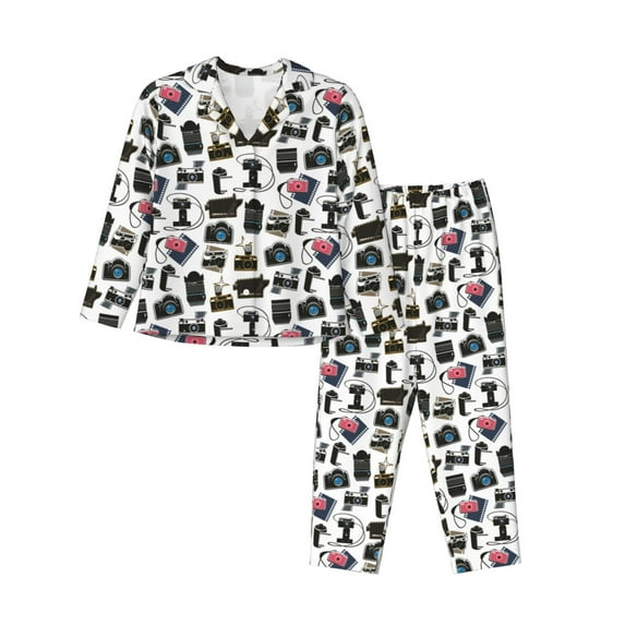 Uemuo Cool Camera Pattern Womens Pajama Sets,PJ Set for Women,Pajamas for Women Logo,Long Sleeve Pajama Set for Women,Soft Long Sleeve Top With Pants-Large