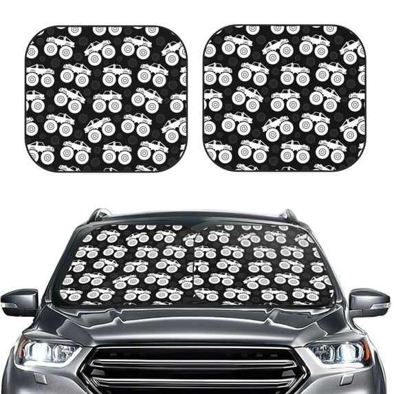 Uemuo Cool Car Printed 2 PCS Car Windshield Sun Shade, Auto Sun Heat and UV Rays Blocker, Foldable Automotive Front Window Sunshade Protector