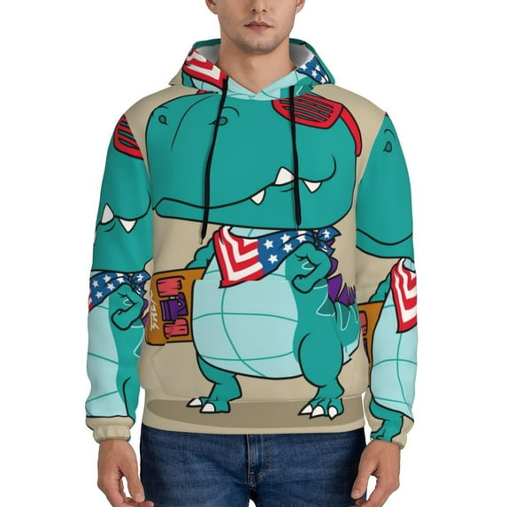 Uemuo Cool Dino Playing Skateboard Pattern Men's Hoodie - Casual Pullover Hoodie with Kangaroo Pocket, Stylish Hooded Sweatshirt for Everyday Wear-3X-Large